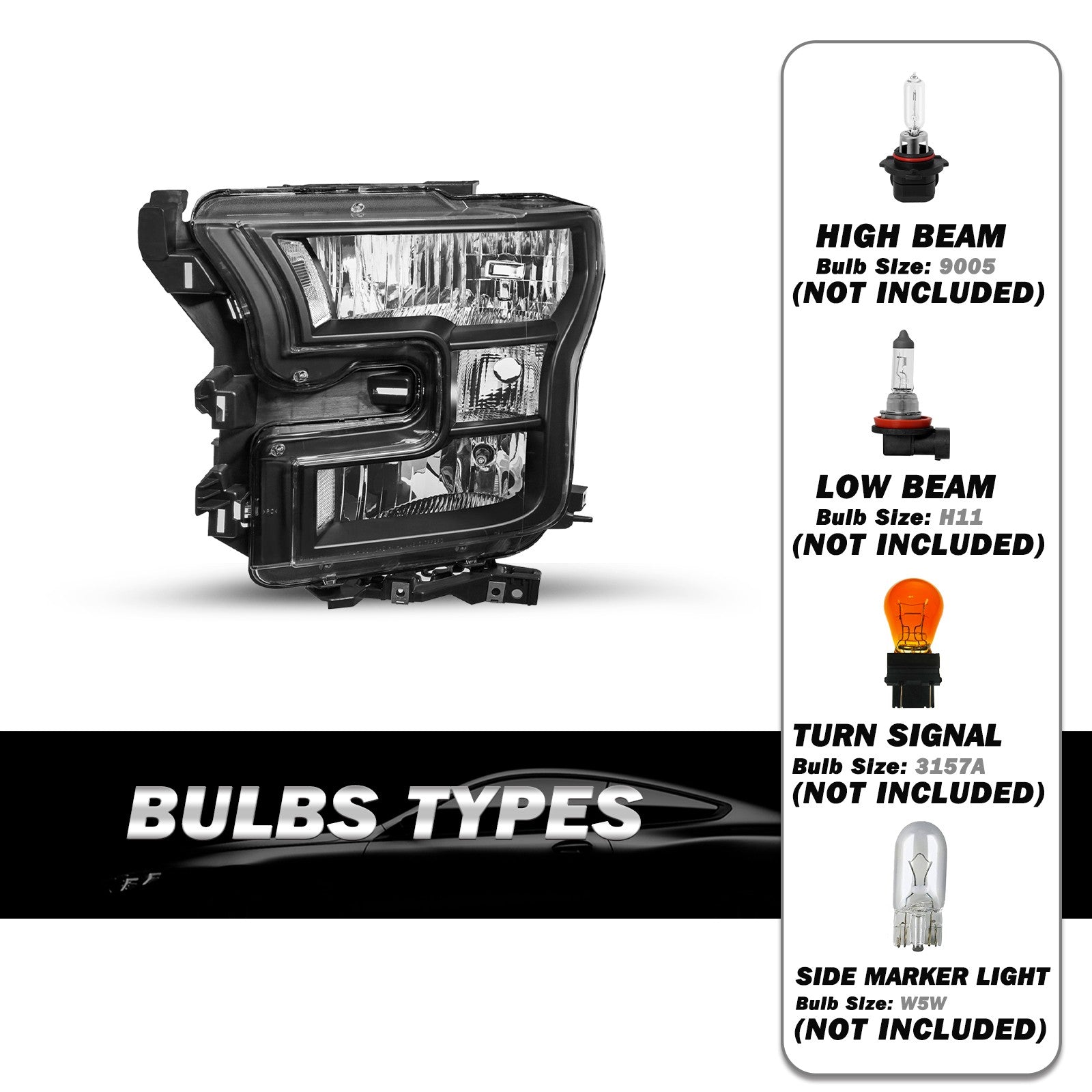 Left+Right Clear Corner Black Headlights For 2015 2016 2017 Ford F150 Pickup