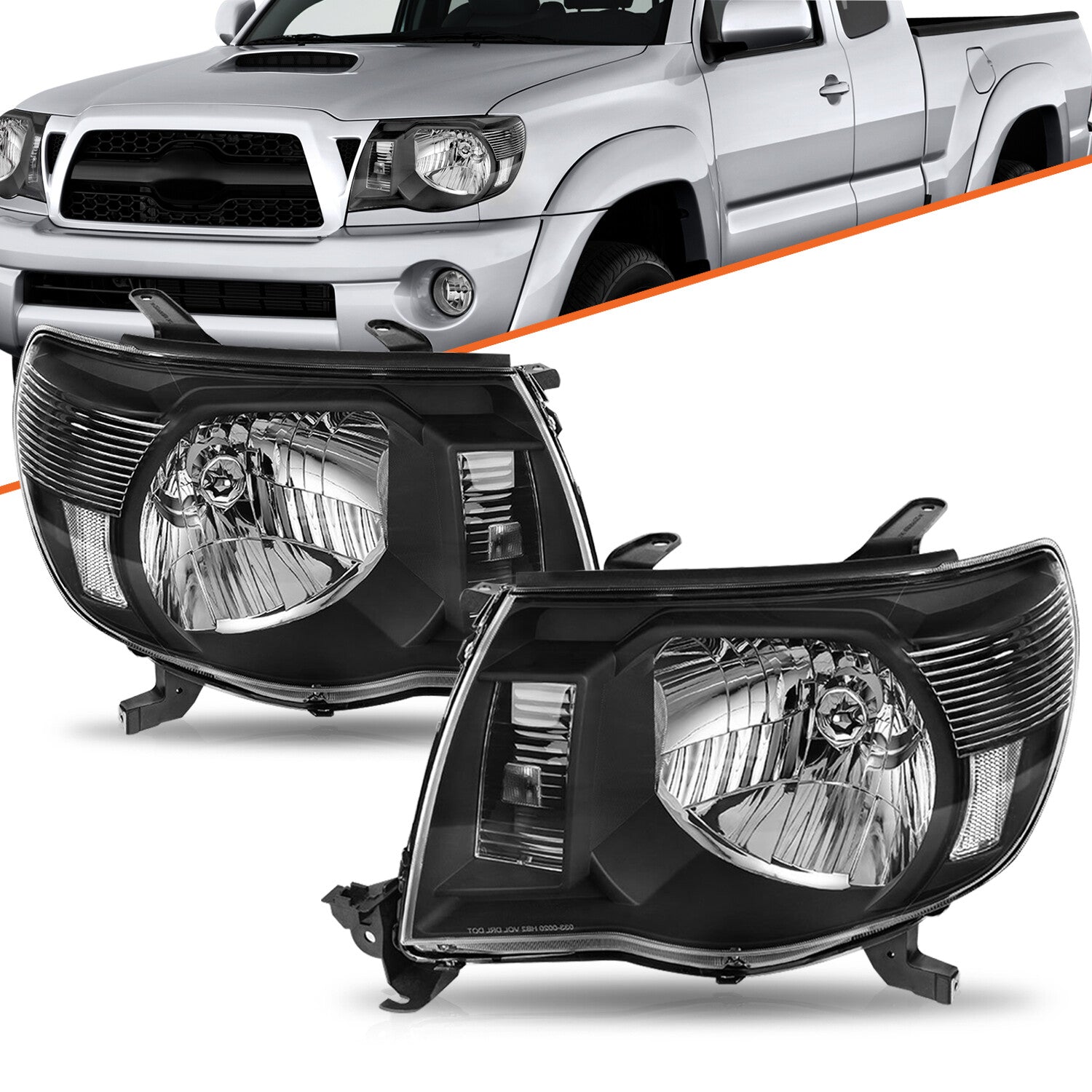 For 2005-2011 Toyota Tacoma Black Headlights Clear Corner Headlamps Left+Right