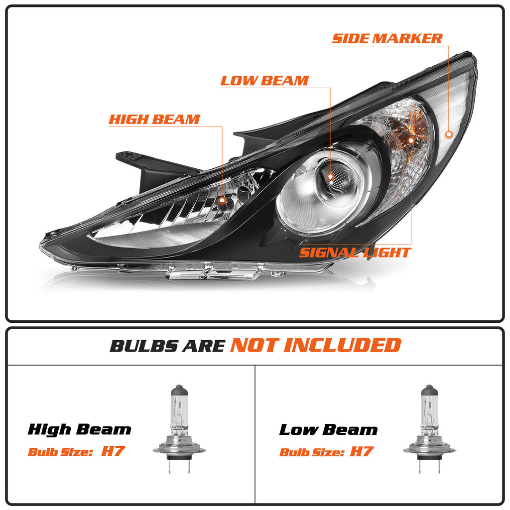 For Hyundai Sonata 2011-2014 Black Project Housing Clear Headlamps Headlights