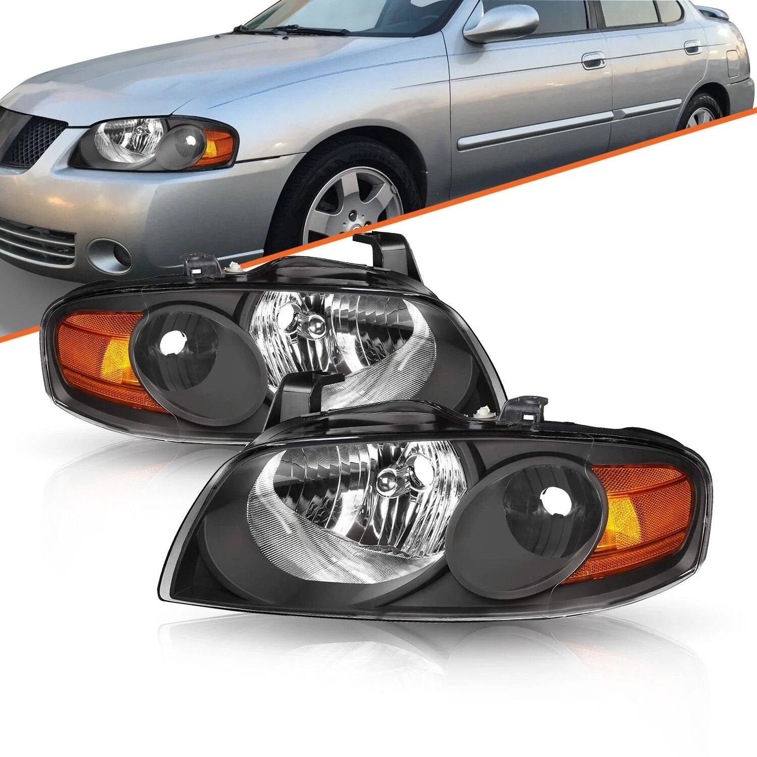 For 2004-2006 Nissan Sentra Base LE S XE SE-R 4Door Black Headlights Lamps Pair