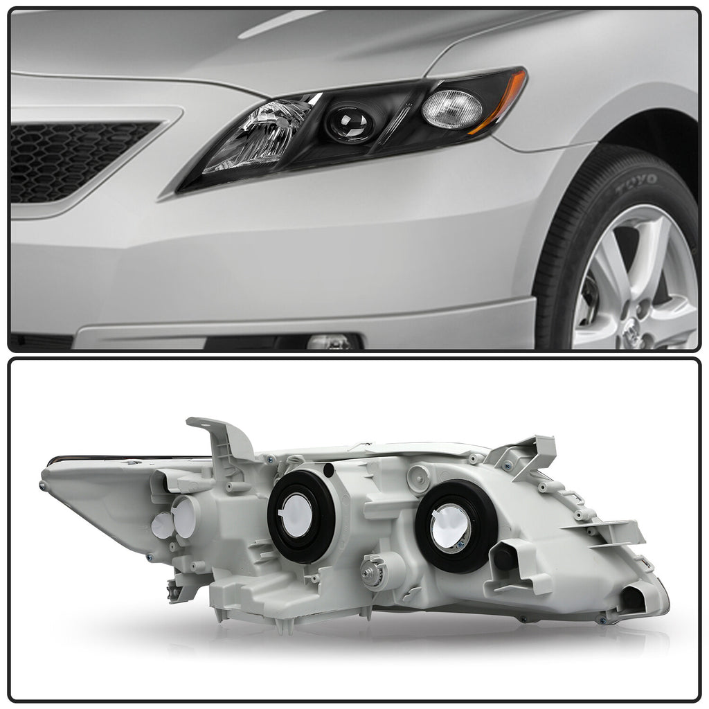 FOR 2007 2008 2009 TOYOTA CAMRY BLACK HOUSING AMBER CORNER PROJECTOR HEADLIGHTS