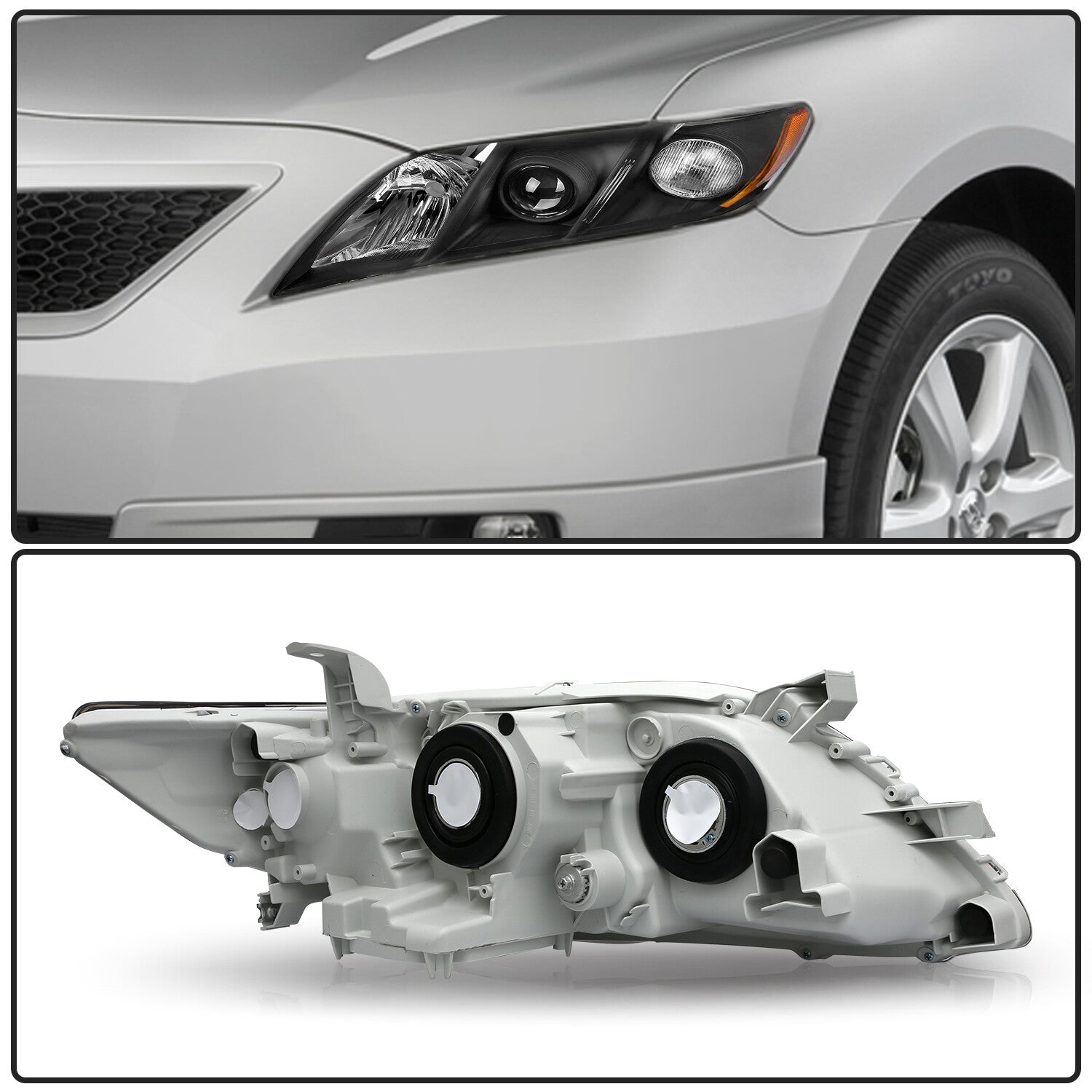 FOR 2007 2008 2009 TOYOTA CAMRY BLACK HOUSING AMBER CORNER PROJECTOR HEADLIGHTS