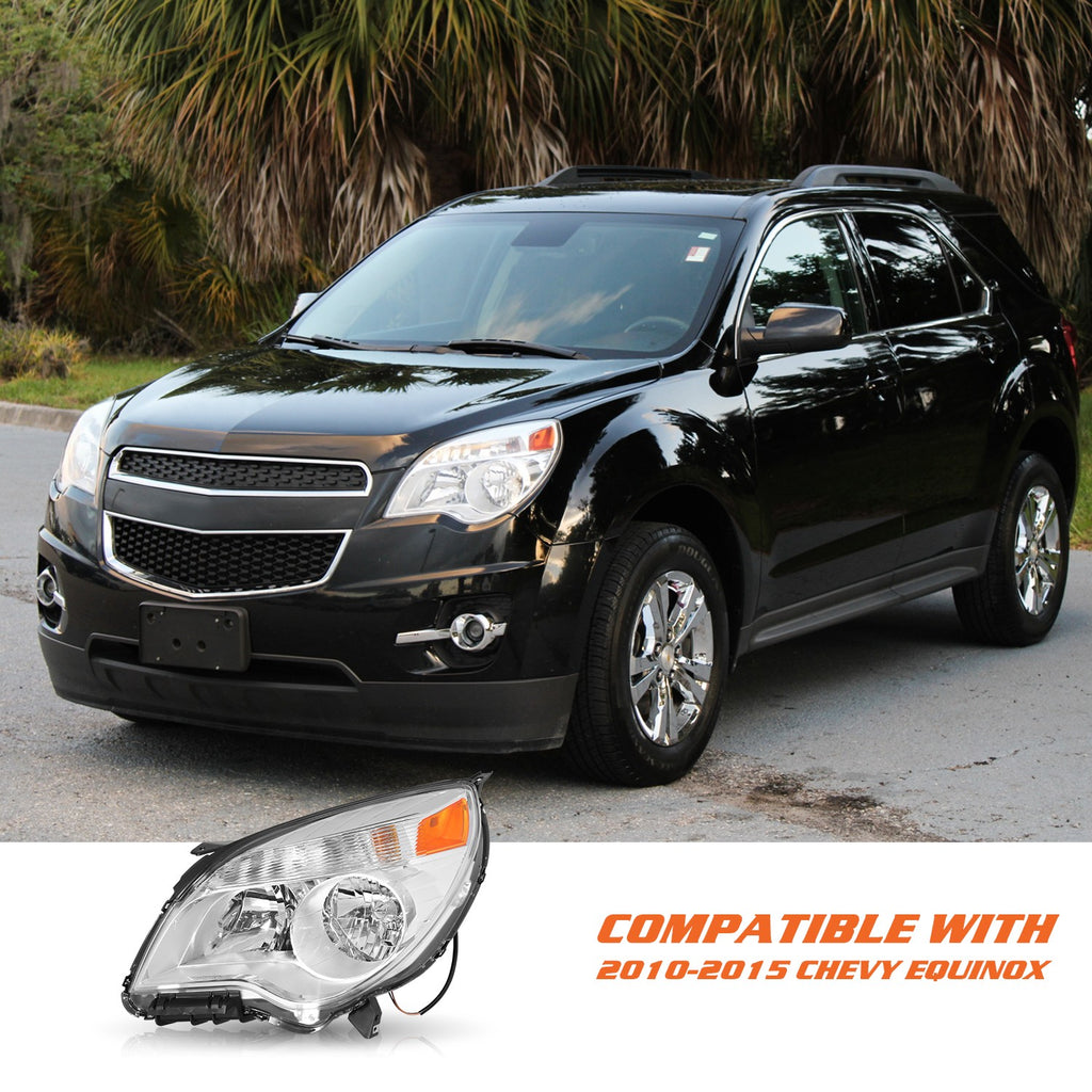 Halogen Chrome Headlights For 2010-2015 Chevy Equinox Driver Left w/ Bulbs