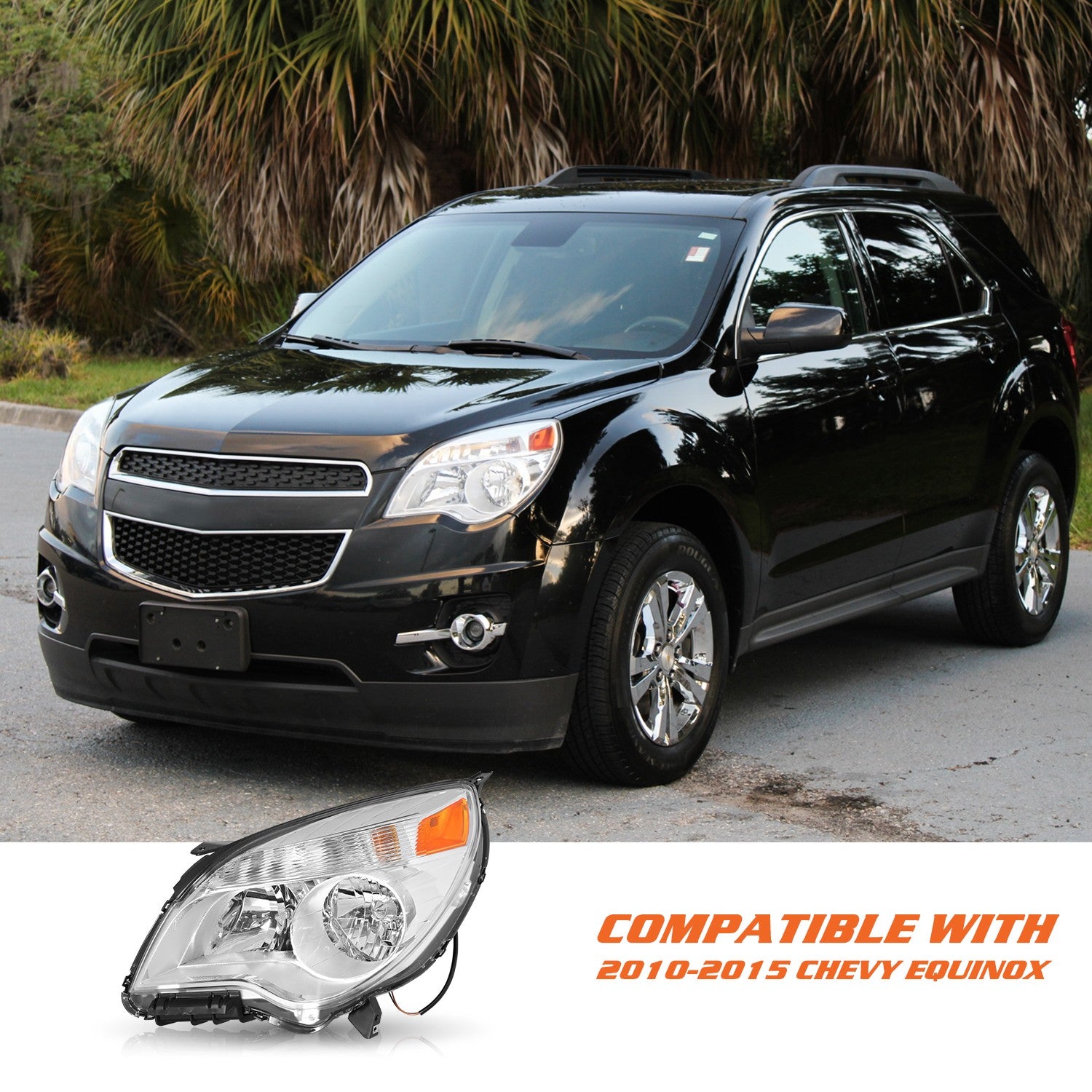 Halogen Chrome Headlights For 2010-2015 Chevy Equinox Driver Left w/ Bulbs