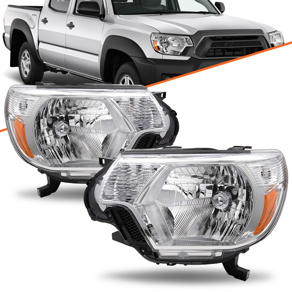 For 2012-2015 Toyota Tacoma Pickup Chrome Headlights Amber Corner Headlamps Pair