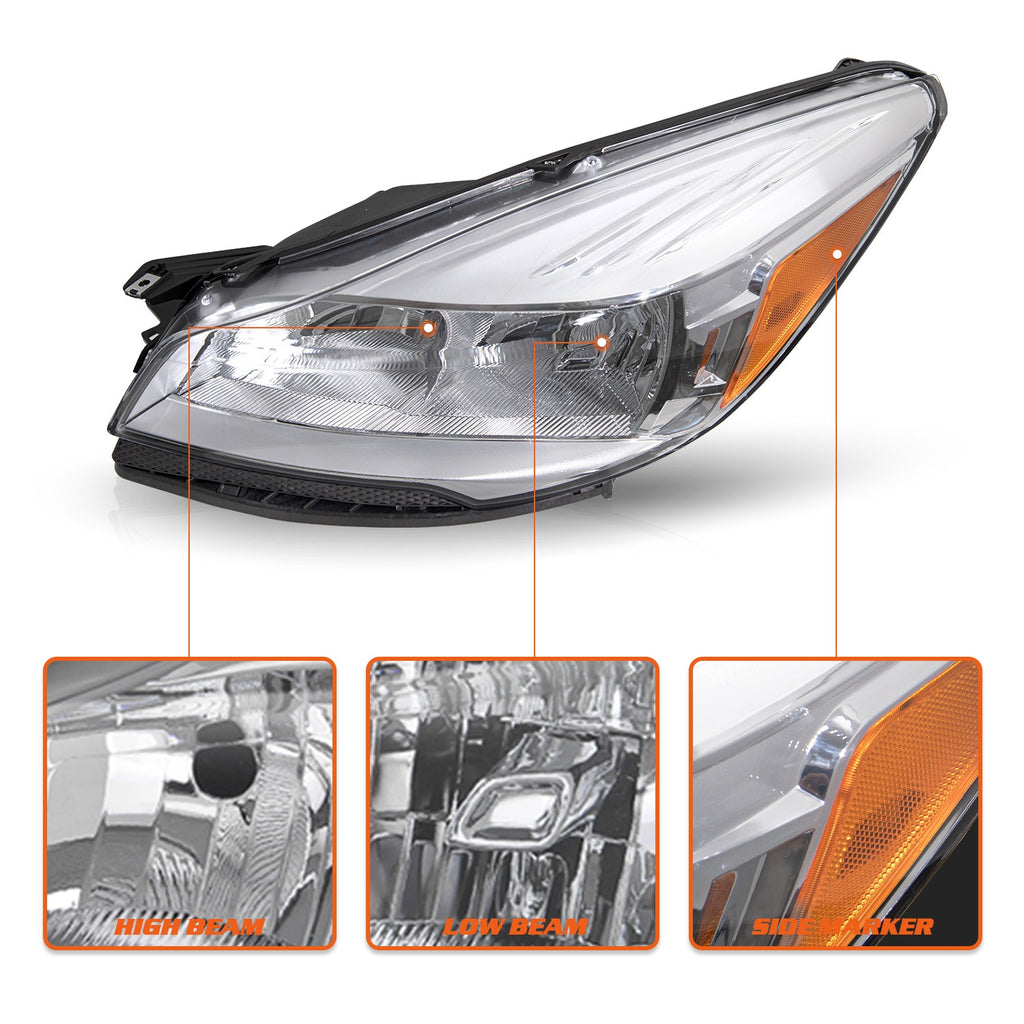 Pair For 2013 2014 2015 2016 Ford Escape SUV Chrome Halogen Headlights Assembly