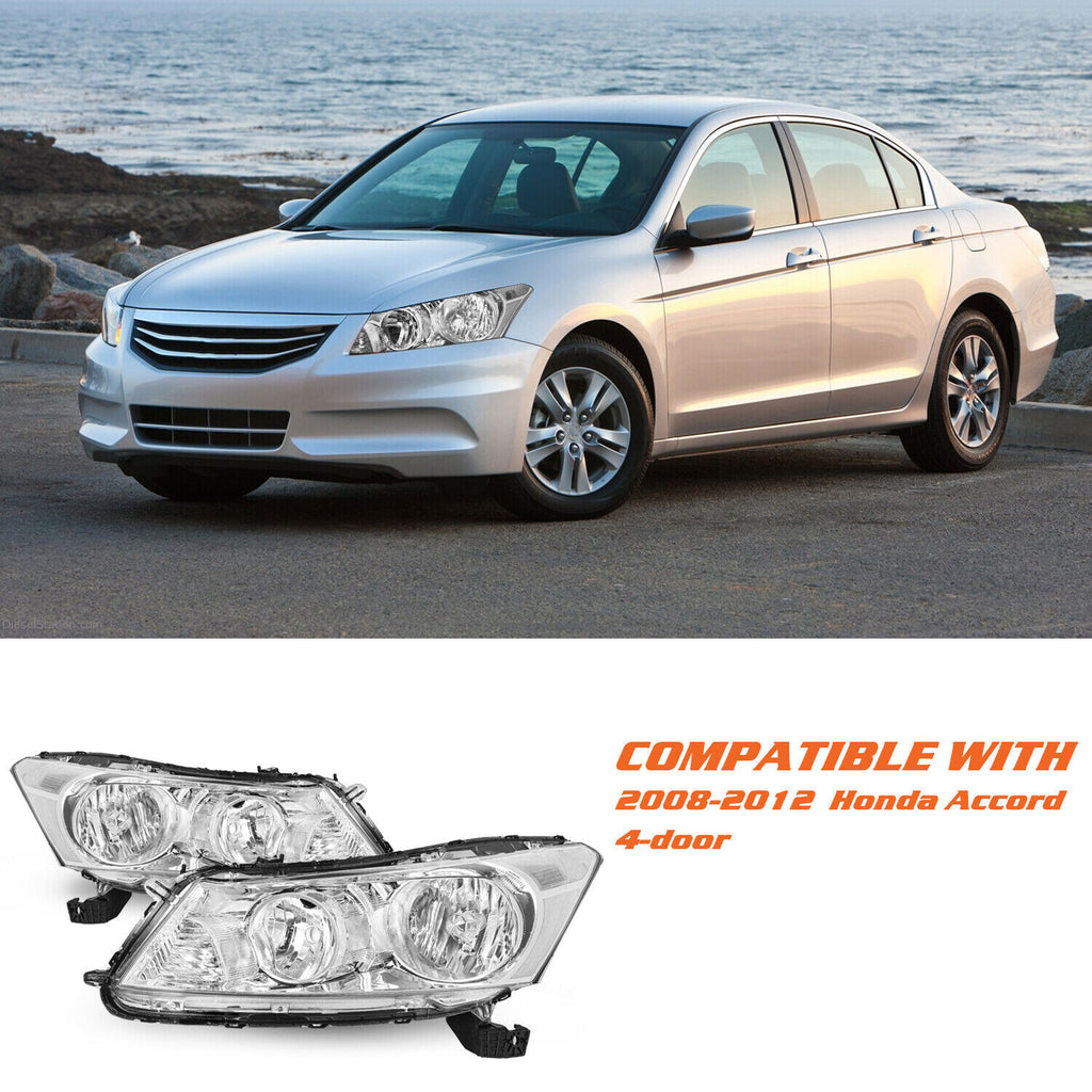 For 2008-2012 Honda Accord 4-Door Sedan Chrome Headlights Clear Corner Lamps L+R