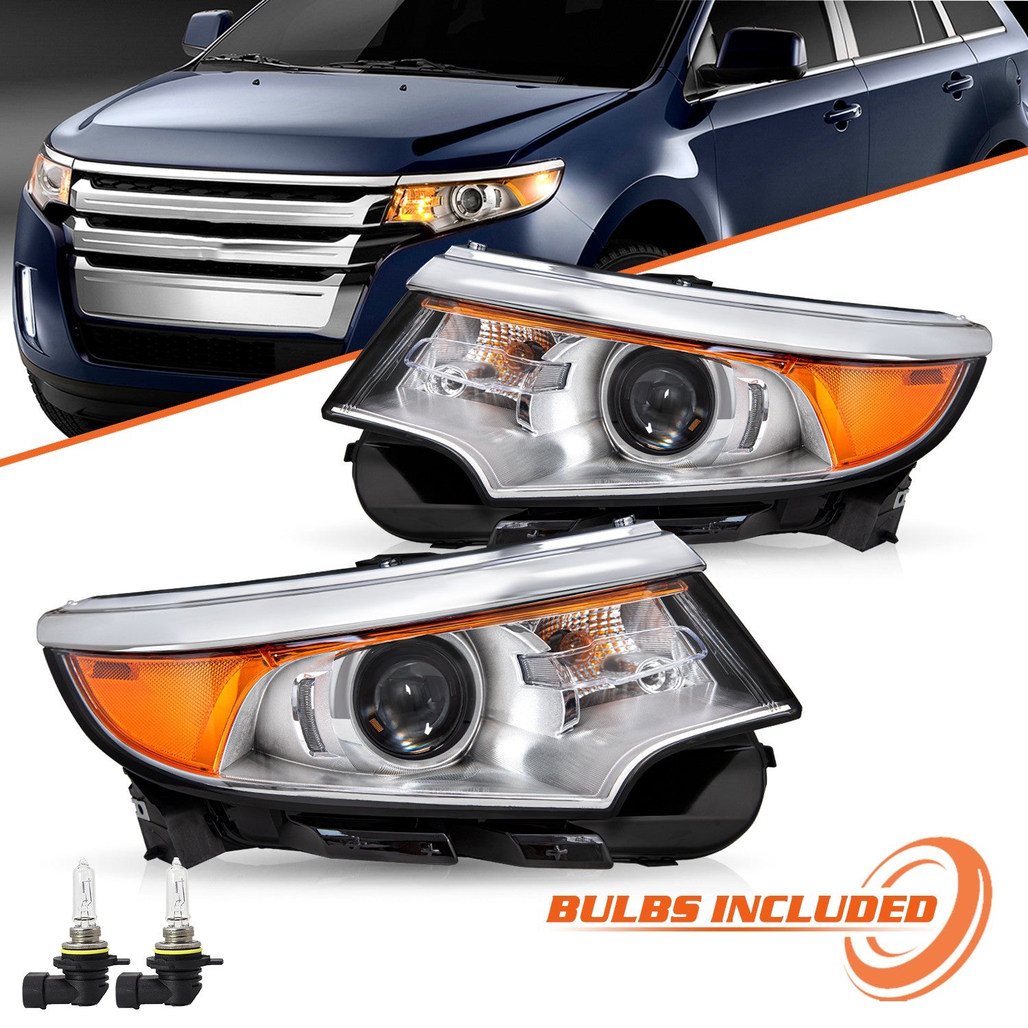 For 2011 2012 2013 2014 Ford Edge Halogen Model Headlights Headlamps Left+Right