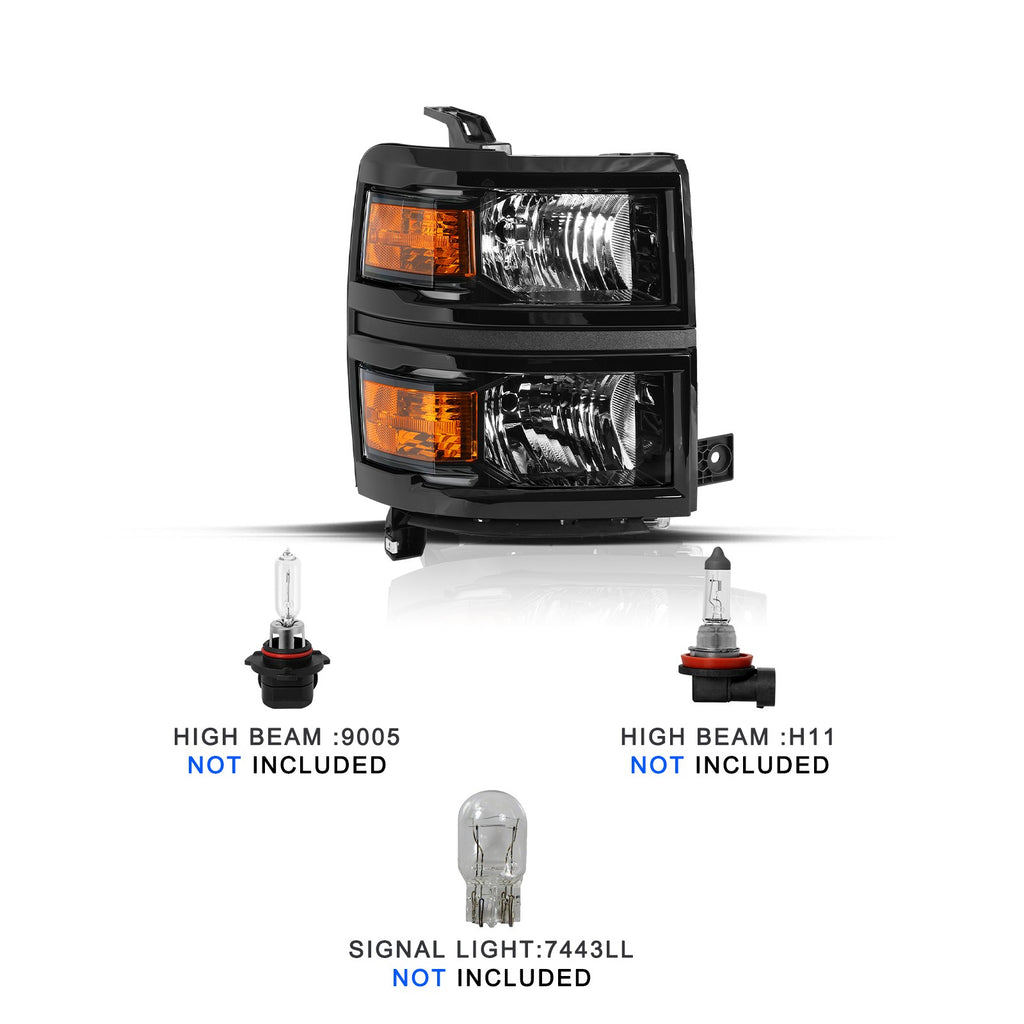 For 2014-2015 Chevy Silverado 1500 Black Headlight Headlamp Passenger Right Side