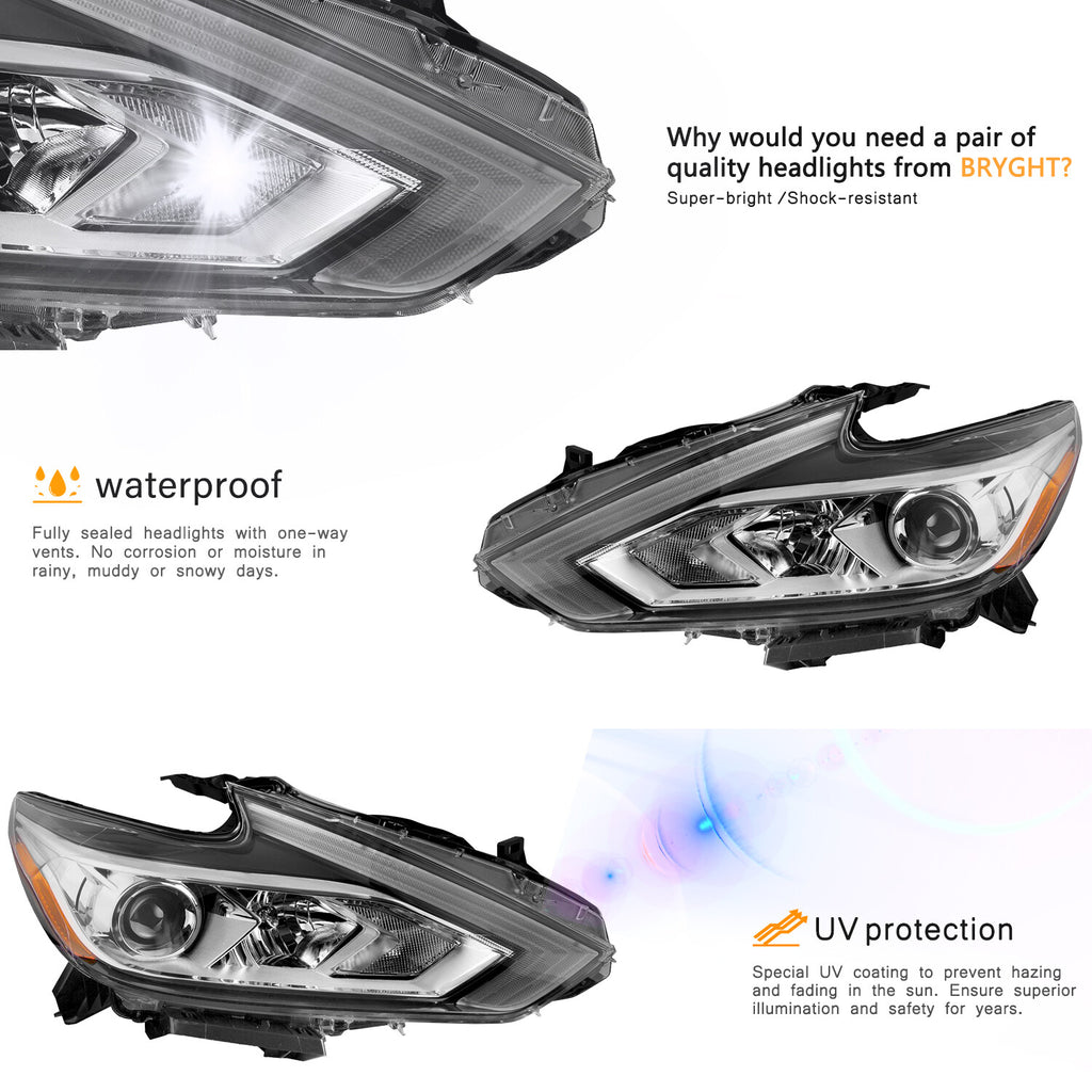 For 2016 2017 2018 Nissan Altima Halogen Left Driver Side Headlight w/o LED DRL