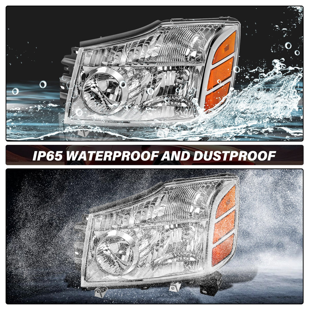 For 2004-2015 Nissan Titan/2004-2007 Armada Chrome Headlights Amber Corner Lamps