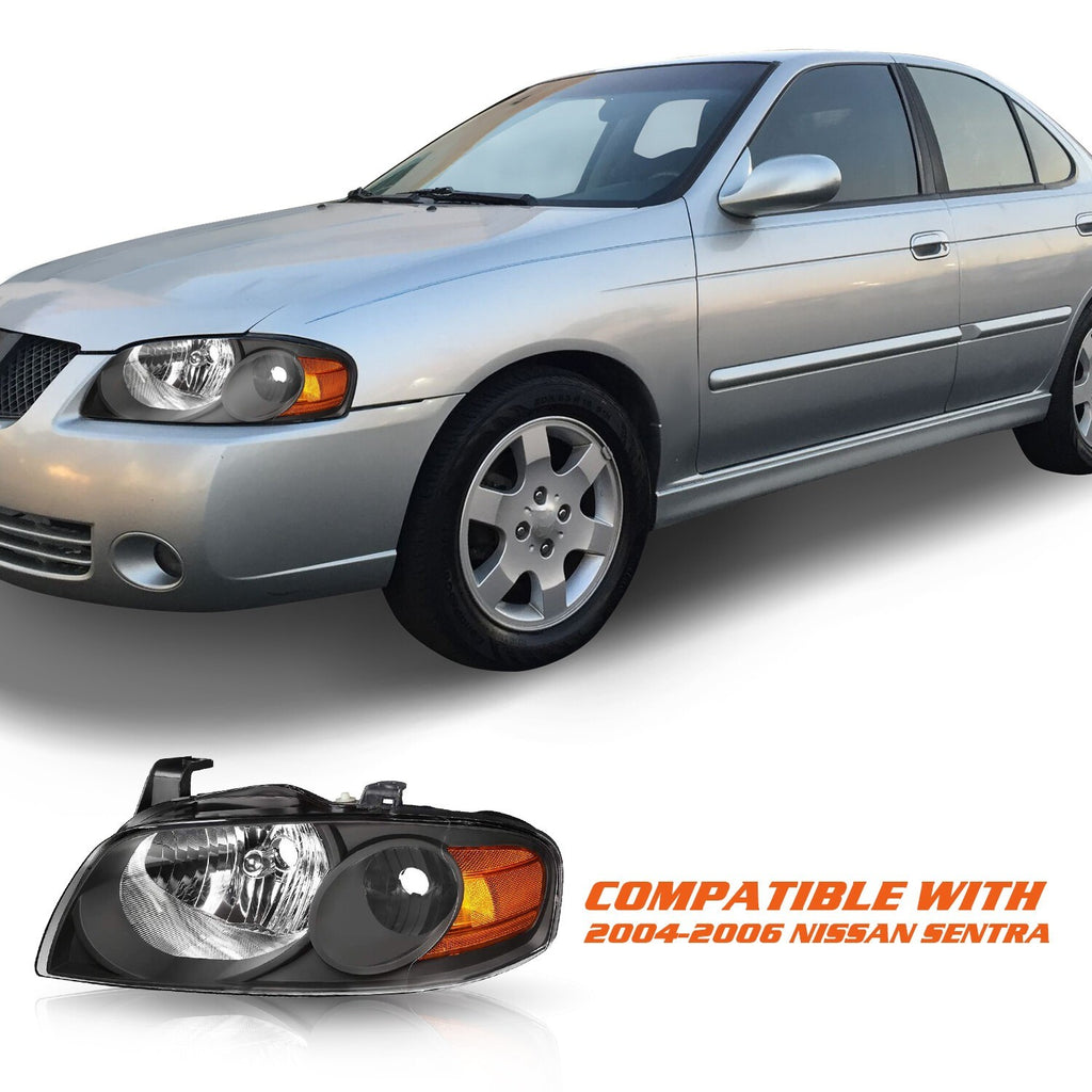 For 2004-2006 Nissan Sentra Base LE S XE SE-R 4Door Black Headlights Lamps Pair
