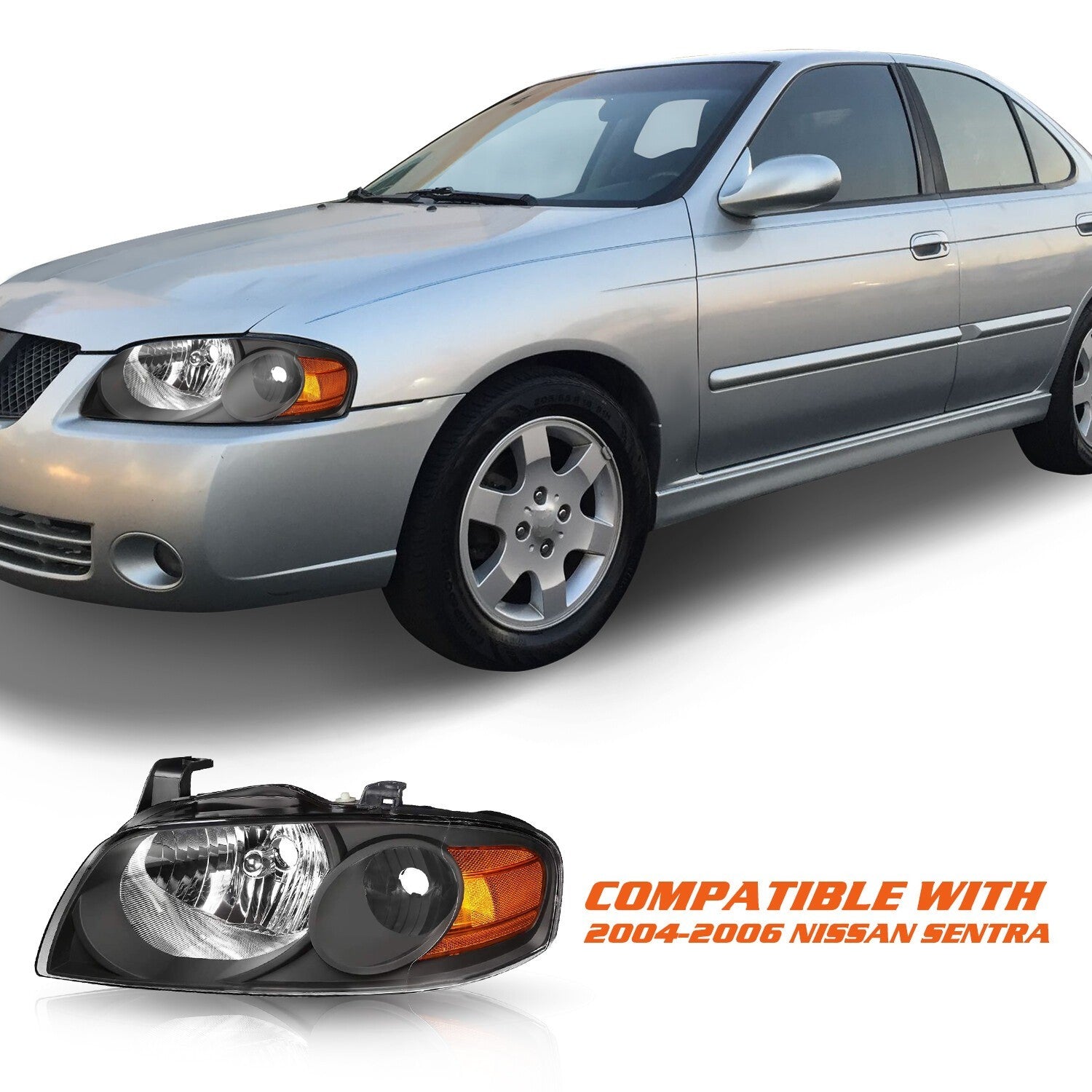 For 2004-2006 Nissan Sentra Base LE S XE SE-R 4Door Black Headlights Lamps Pair