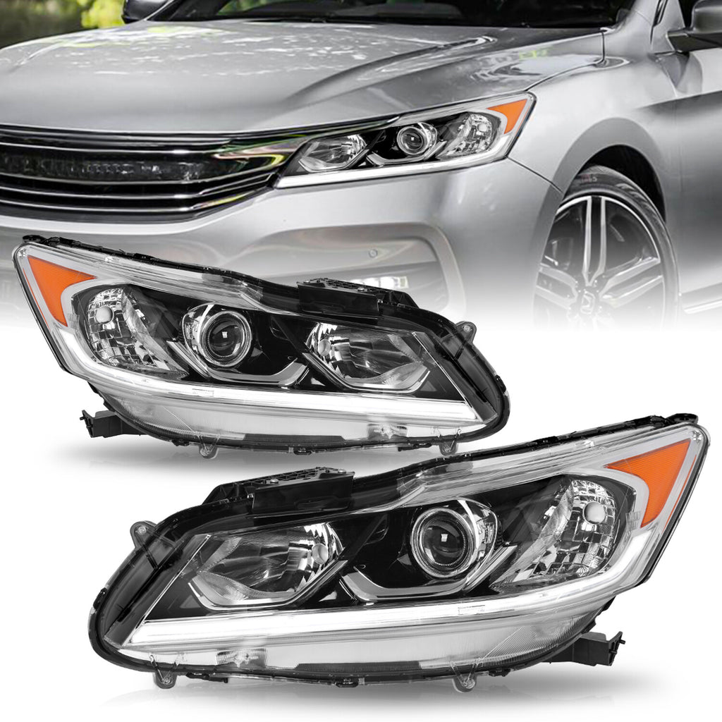 For 2016-2017 Honda Accord Sedan Halogen w/ LED DRL 2Pcs Headlights Assembly L+R