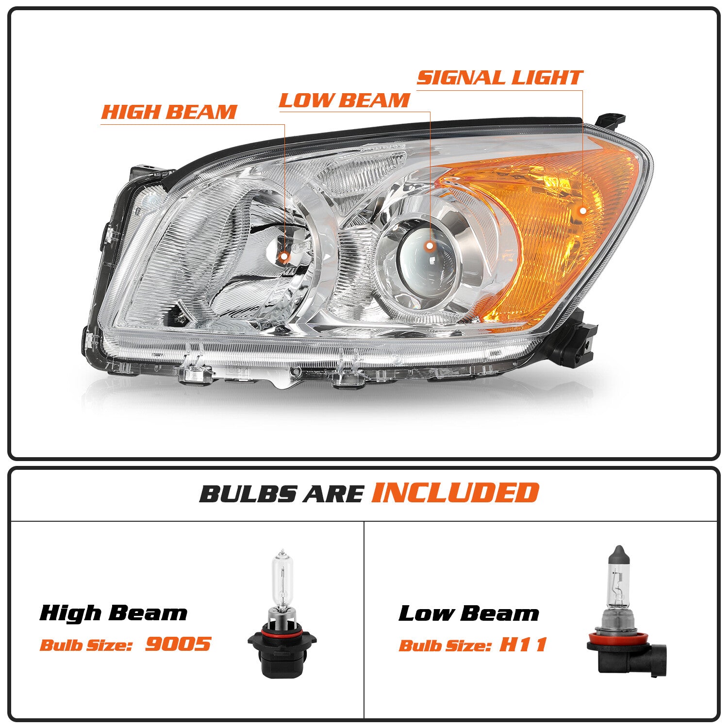Left+Right Headlight Assembly W/Bulbs For 2009-2012 Toyota Rav4 Halogen Chrome