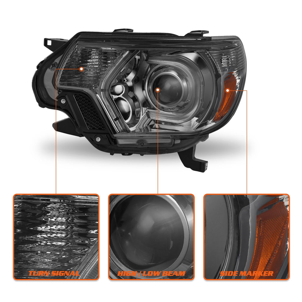 For 2012-2015 Toyota Tacoma LED DRL SMOKE Amber W/B Lamps Headlights Assembly
