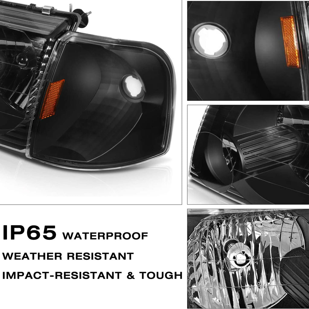 For 2002 2003 2004 2005 Ford Explorer Black Headlights+Corner Signal Lights Pair