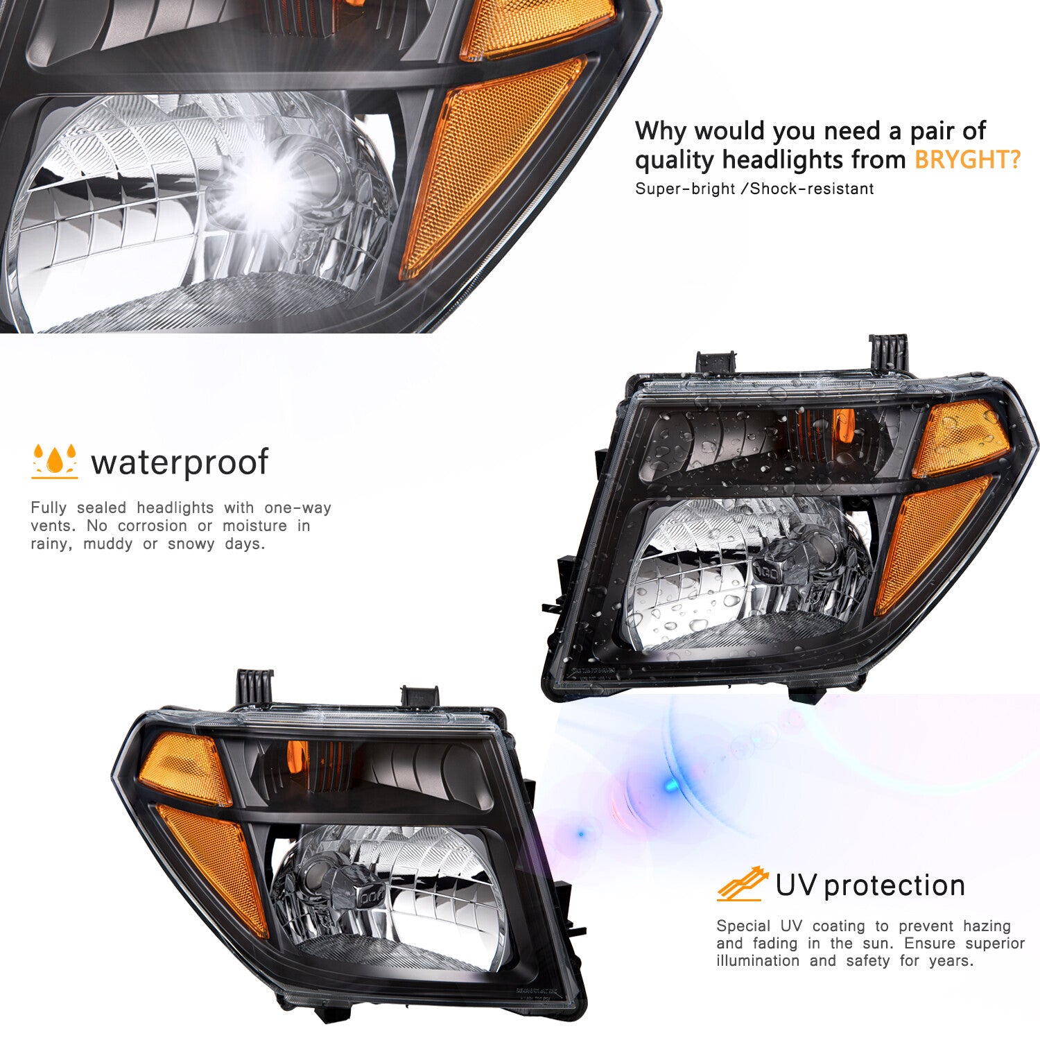 For 2005-2008 Nissan Frontier 05-07 Pathfinder Black Headlights Headlamps Set