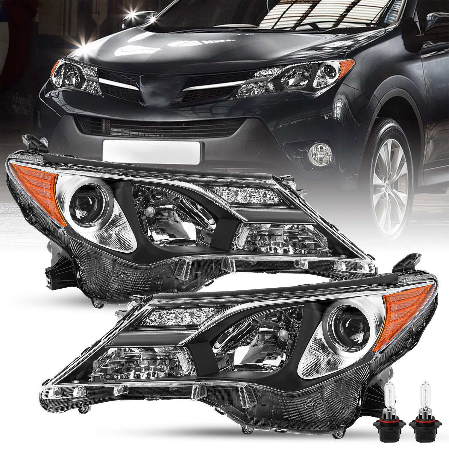 For 2013-2015 Toyota RAV4 RAV-4 Headlights Headlamps Set