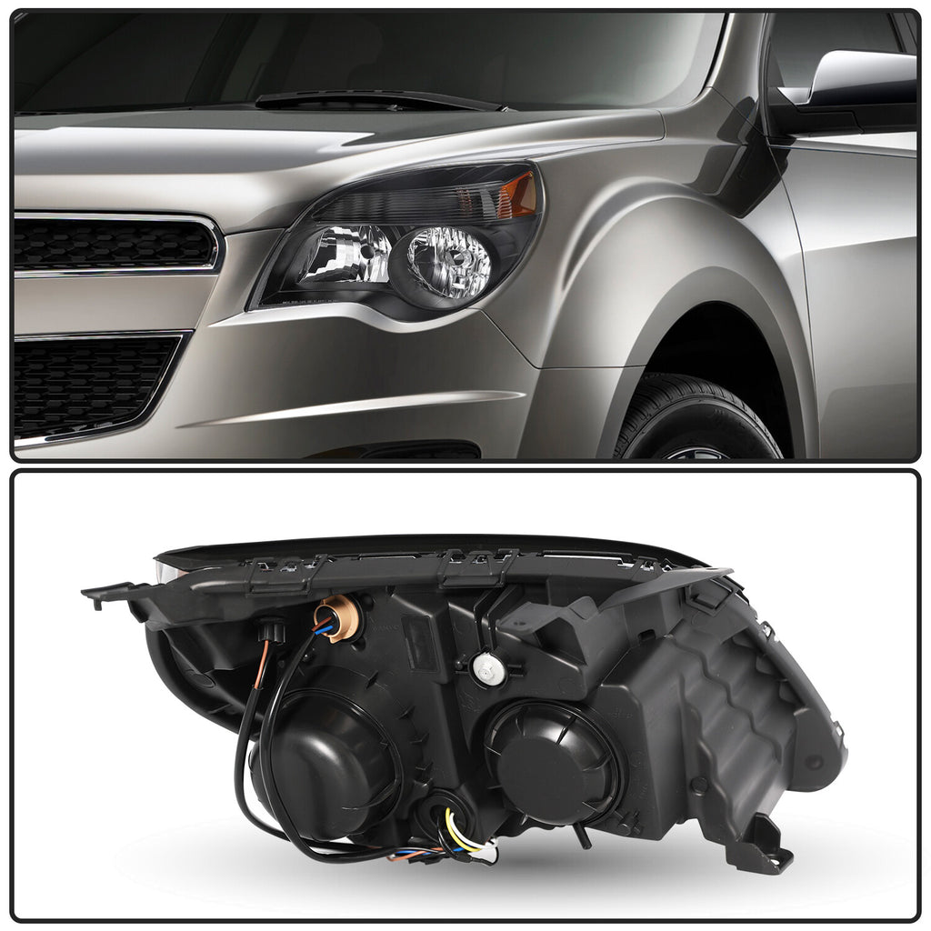 For 2010-2015 Black Chevy Equinox LS / LT Halogen Headlights Left+Right w/Bulbs