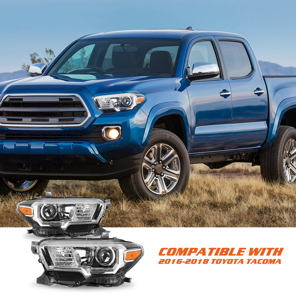 For 2016-2022 Toyota Tacoma w/ LED DRL Chrome Halogen Headlights Headlamps L+R