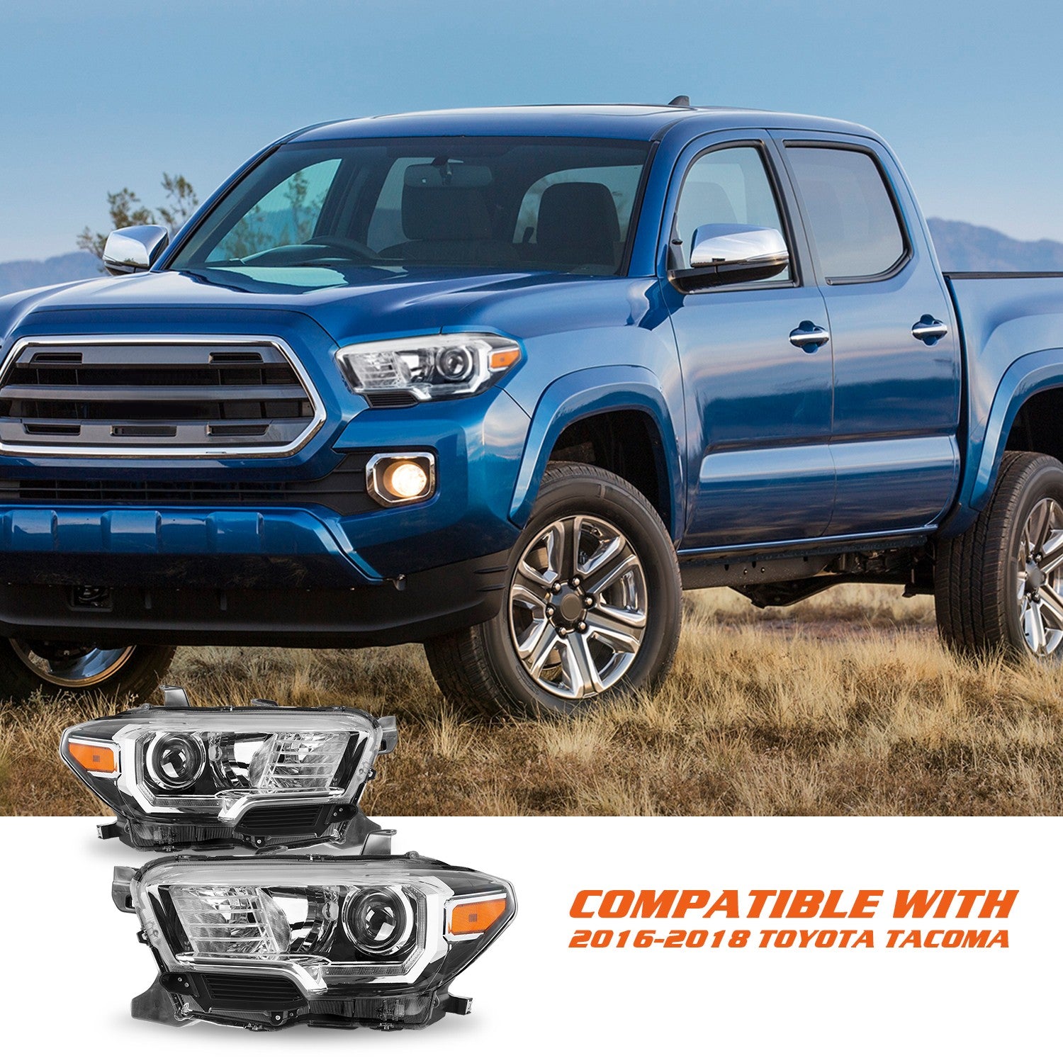 For 2016-2022 Toyota Tacoma w/ LED DRL Chrome Halogen Headlights Headlamps L+R