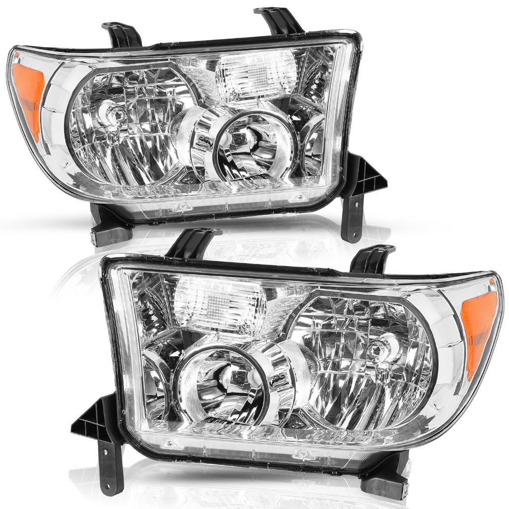 Amber Corner Chrome Headlights Fit For 2007-2013 Toyota Tundra 2008-2017 Sequoia