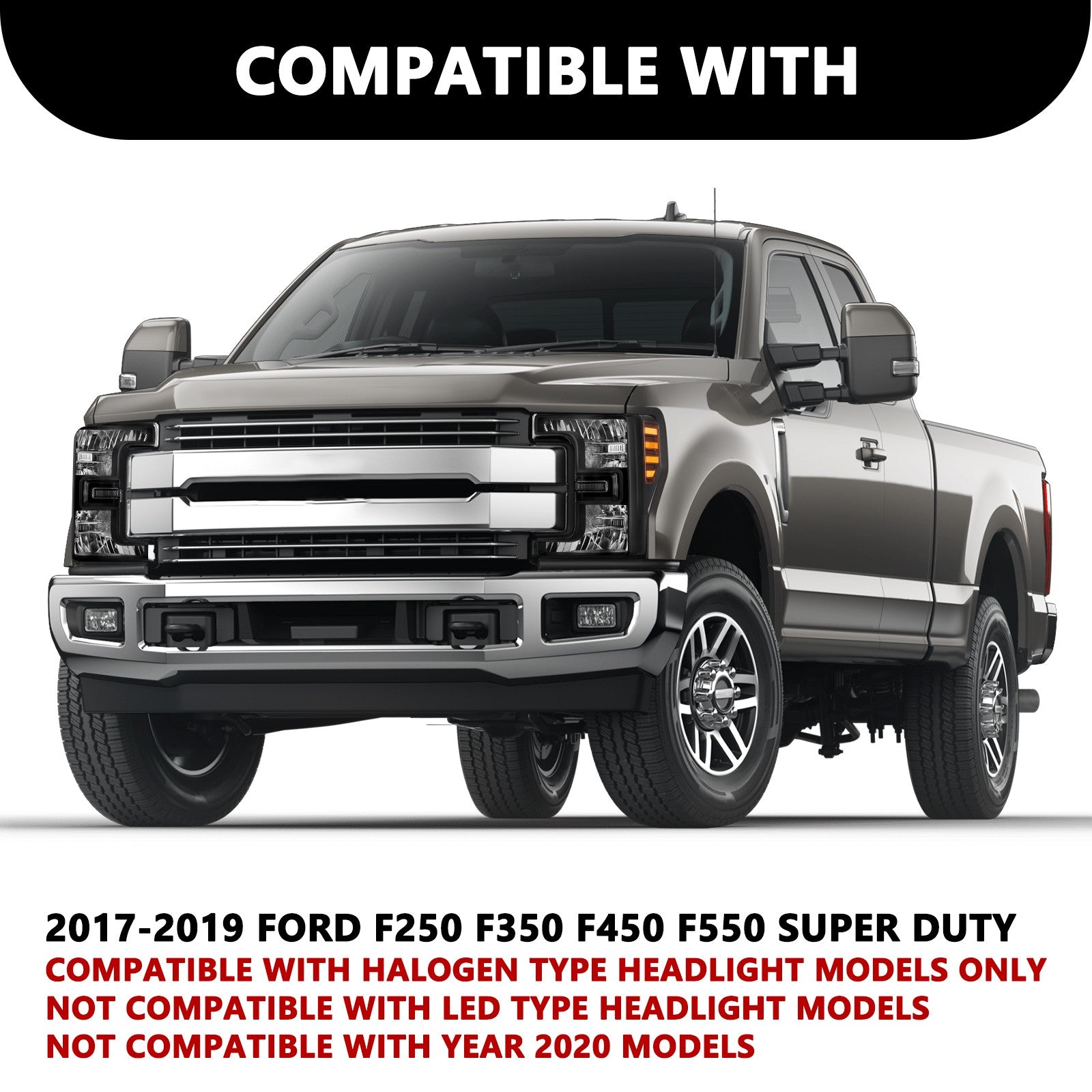 For 2017-2019 Ford F250 F350 SuperDuty Halogen Black Headlights lamps Left+Right