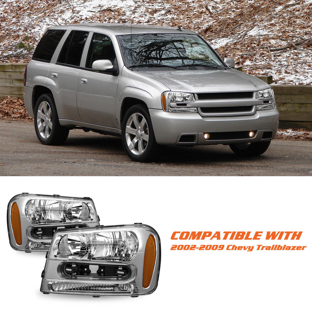 Headlights For 2002-2009 Chevy Trailblazer Ext Chrome Amber Corner lamps 02-09