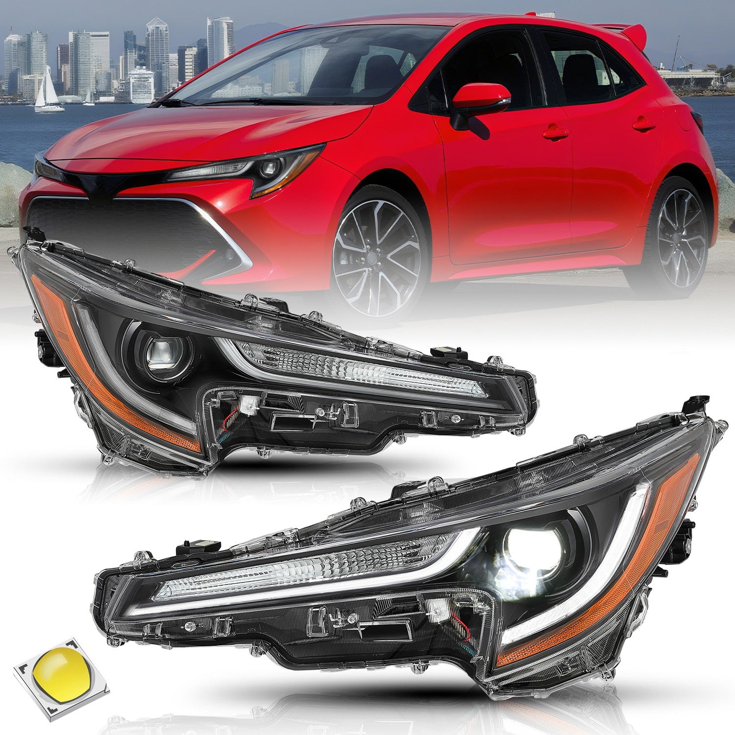 For 2023 2024 Toyota Corolla Base L | LE LED Projector Headlights W/ LED Bulbs