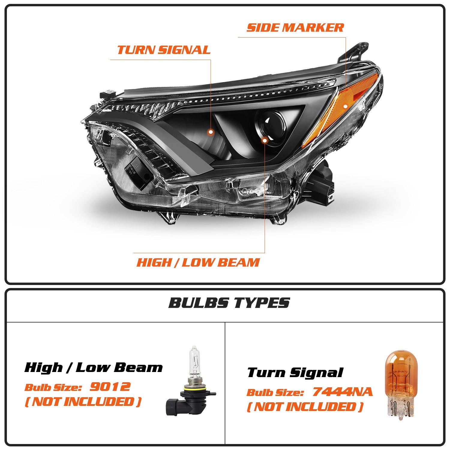 For 2016 2017 2018 Toyota RAV4 Black New Headlights Amber Corner Lamps L+R