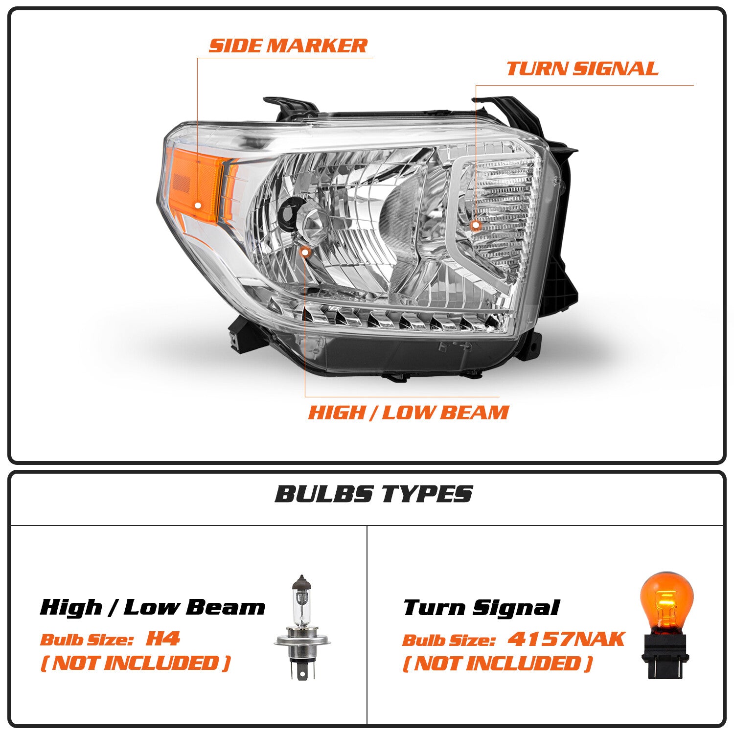 For 14-17 Toyota Tundra Chrome Headlights Assembly w/o Level Adjuster Lamps L+R