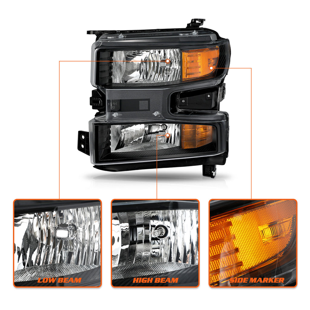 for 2019-2021 Chevy Silverado 1500 Halogen w/o LED Headlight Headlamp