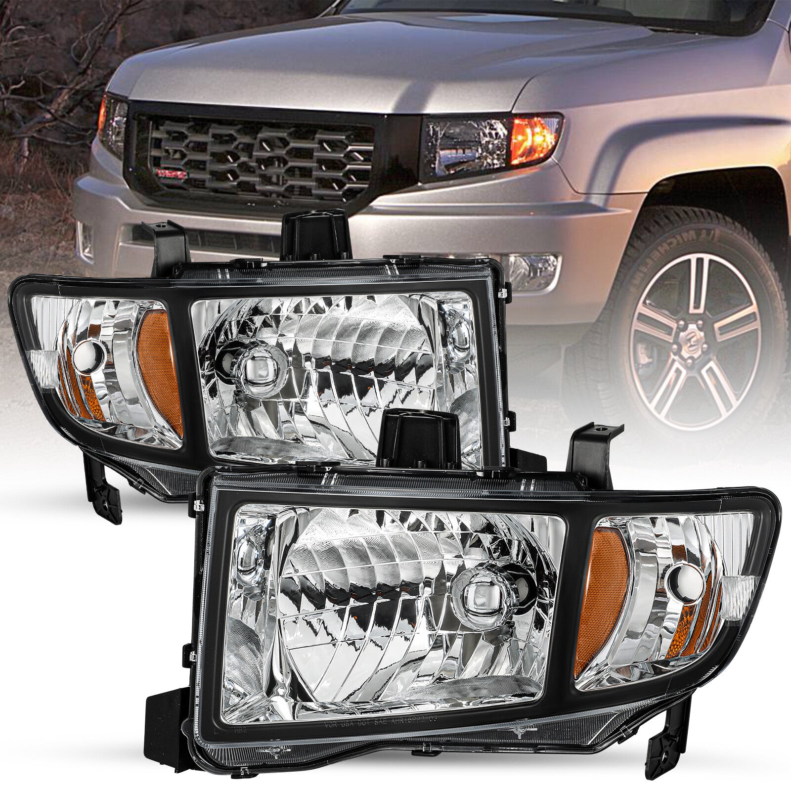 For 2006 2007 2008 2009 2010 2011 2012 2013 2014 Honda Ridgeline Headlights Pair