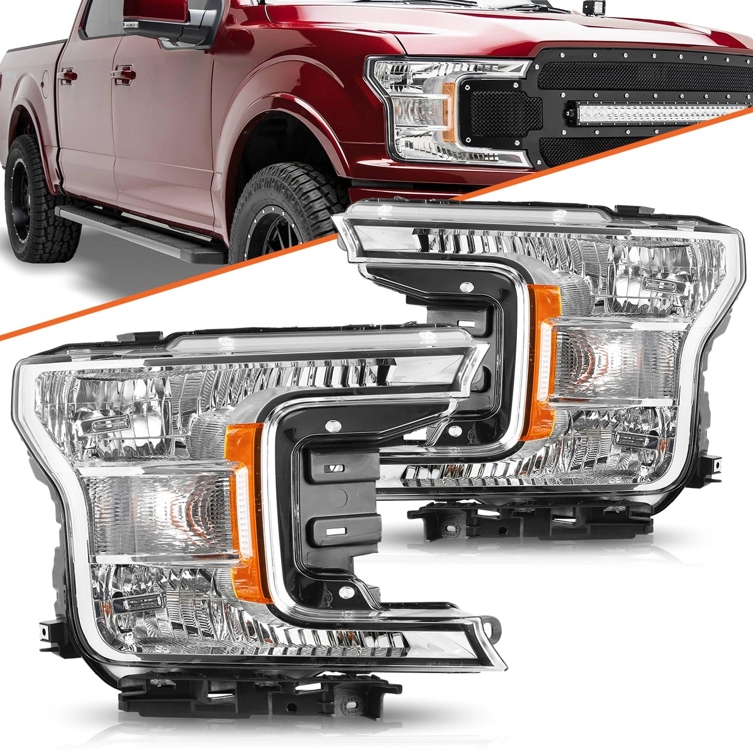 1 Pair Driver+Passenger Chrome Headlights Assembly For Ford F150 2018-2020