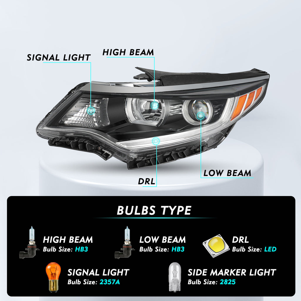 For 2016-2018 Kia Optima Projector Halogen W/O LED DRL Headlight Assembly