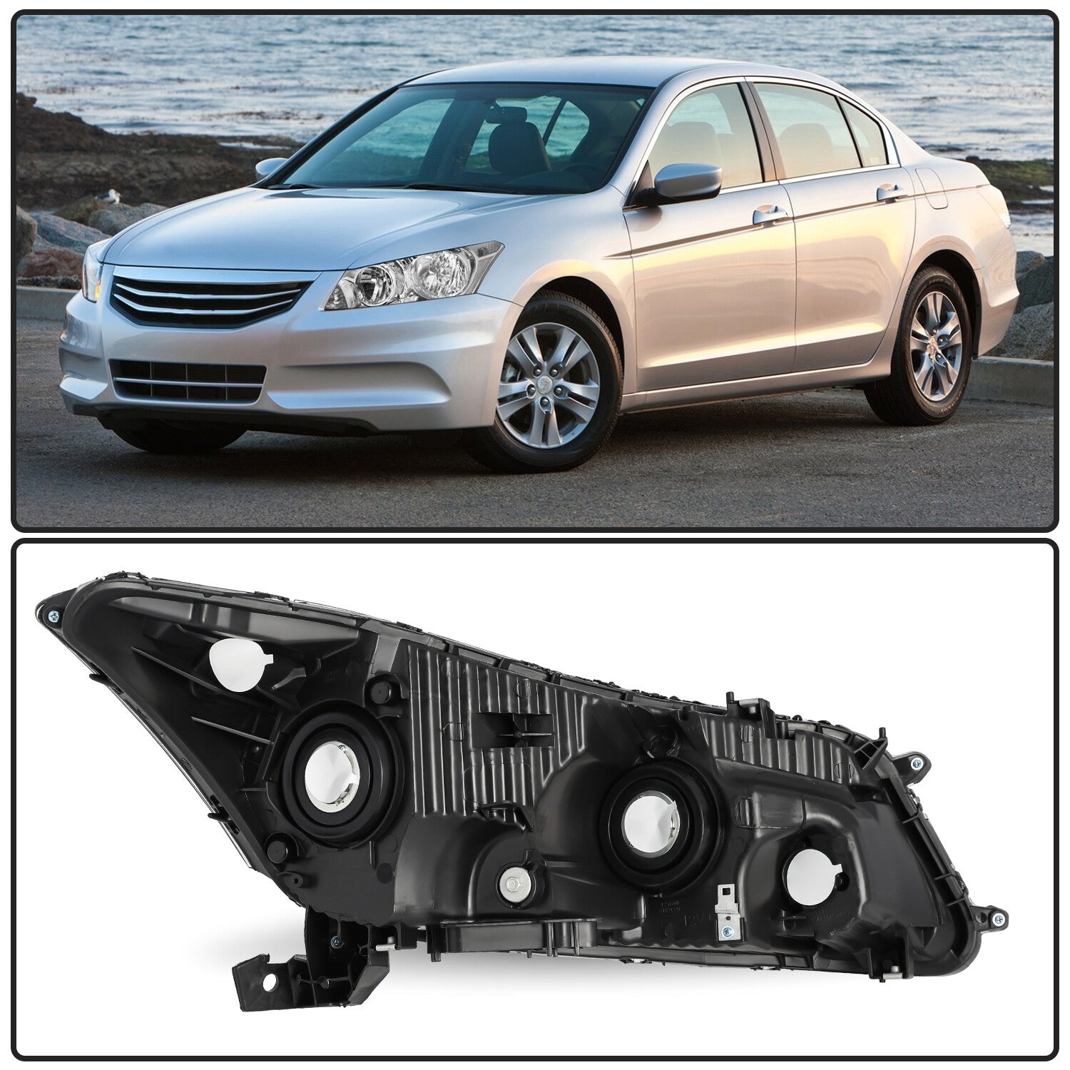 For 2008-2012 Honda Accord 4-Door Sedan Chrome Headlights Clear Corner Lamps L+R