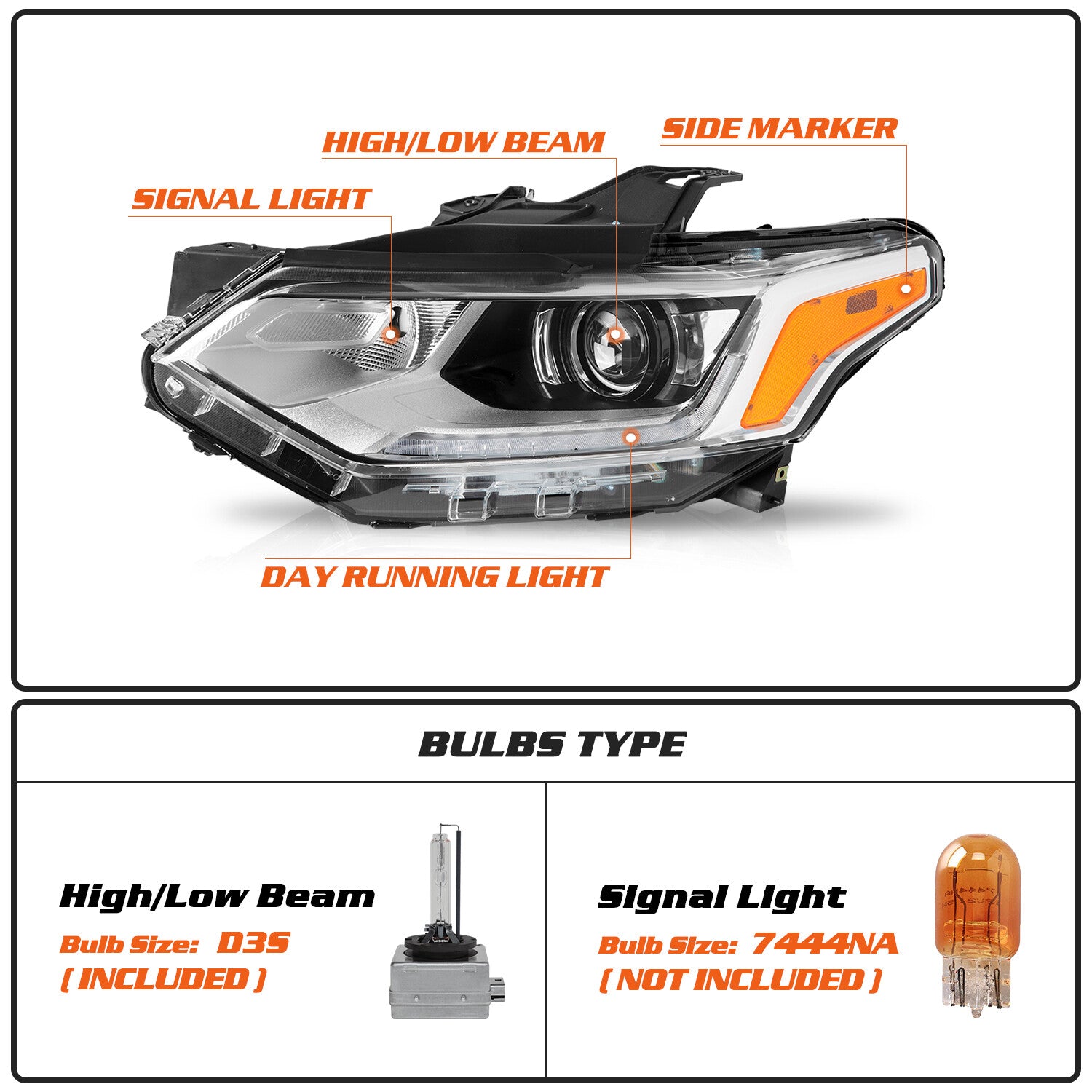 for 2018-2021 Chevy Traverse Chrome HID/Xenon Headlights Left Side w/ B Ballast