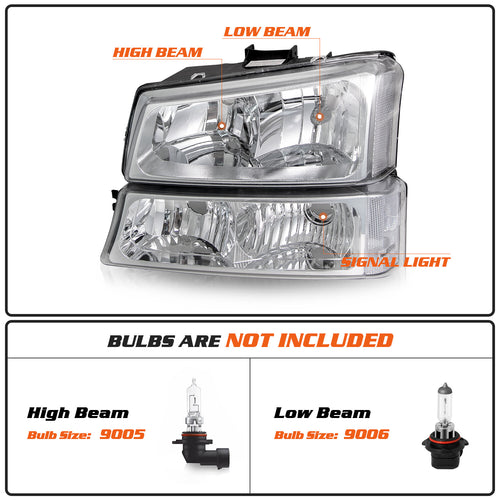 4pcs Headlights & Bumper Lamps For 2003-2006 Chevy Silverado 2002-2006 Avalanche