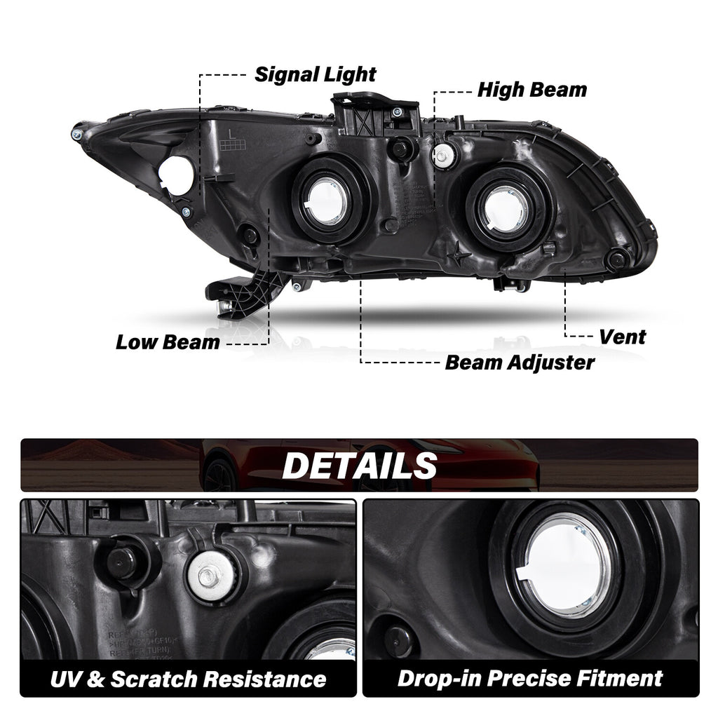 For 2012-2015 Honda Civic Sedan 12-13 Coupe Chrome Amber Headlights Pair