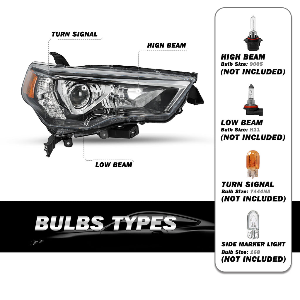 For 2014-2020 Toyota 4Runner 4DR Chrome Headlights Lamps Assembly LH+RH Pair