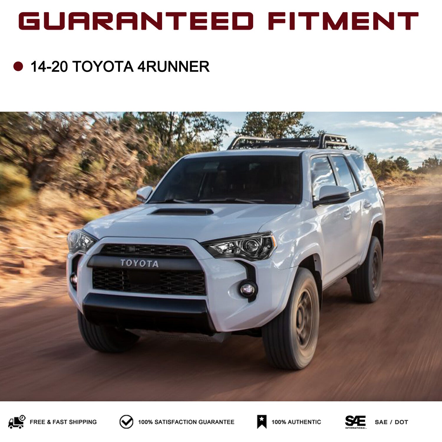 For 2014-2020 Toyota 4Runner 4Dr Black Headlights Amber Corner Lamps Left+Right