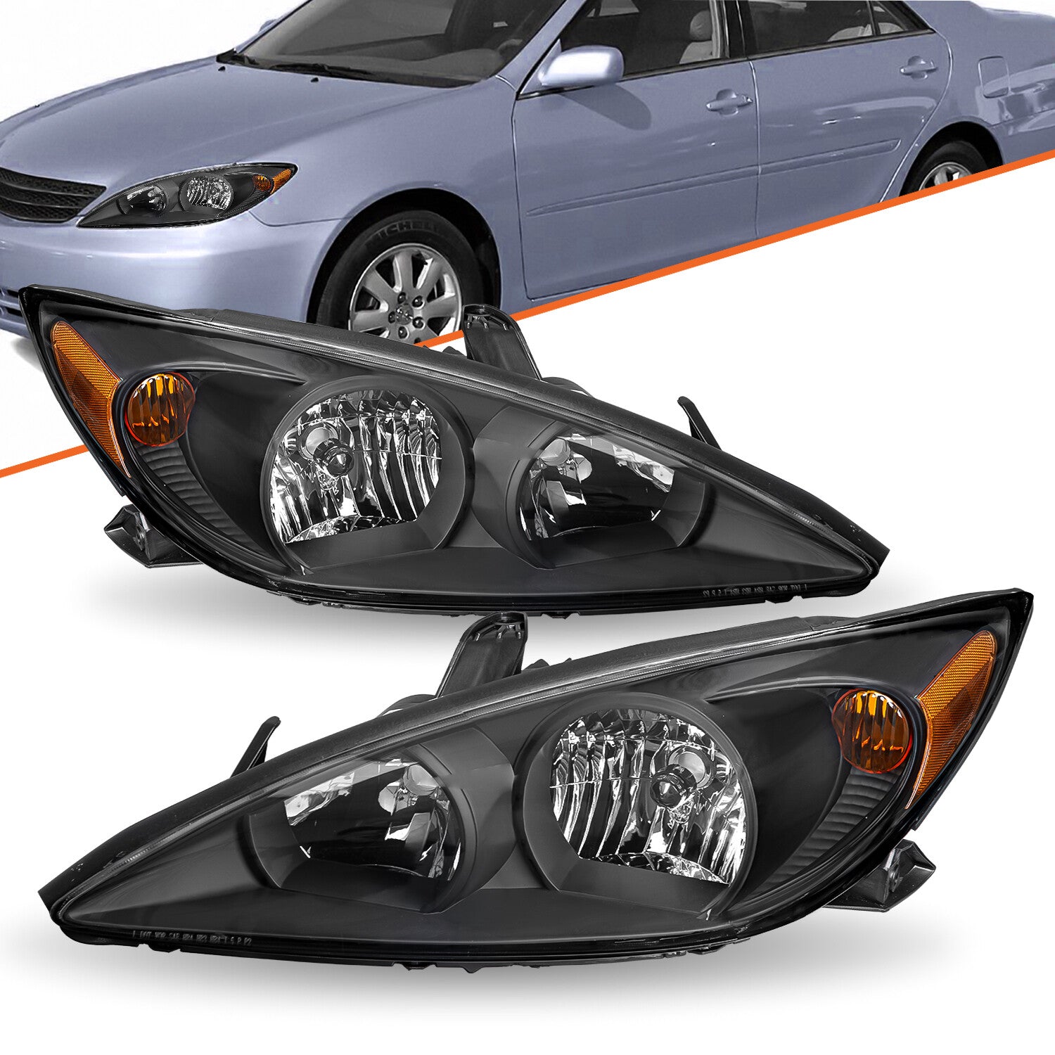 For 2002-2004 Toyota Camry Sedan Halogen Chrome Headlights Assembly Replacment