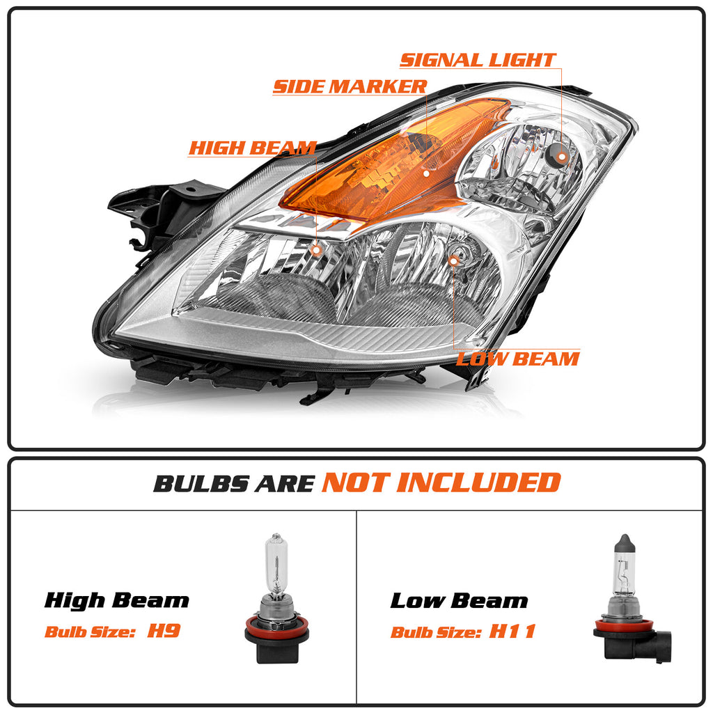For 2007 2008 2009 Nissan Altima Sedan Halogen Headlights Assembly Headlamps L+R