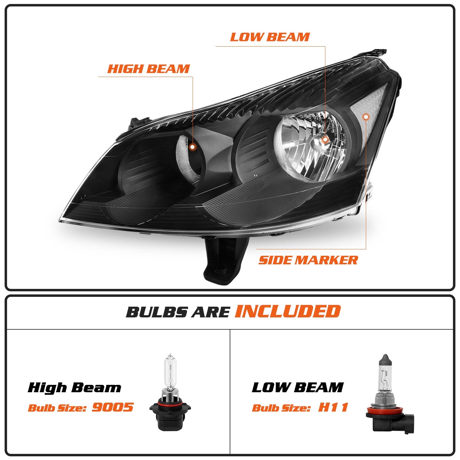 Black Headlights For 2009-2012 Chevy Traverse LS LT Headlamps LH&RH w/ Bulbs