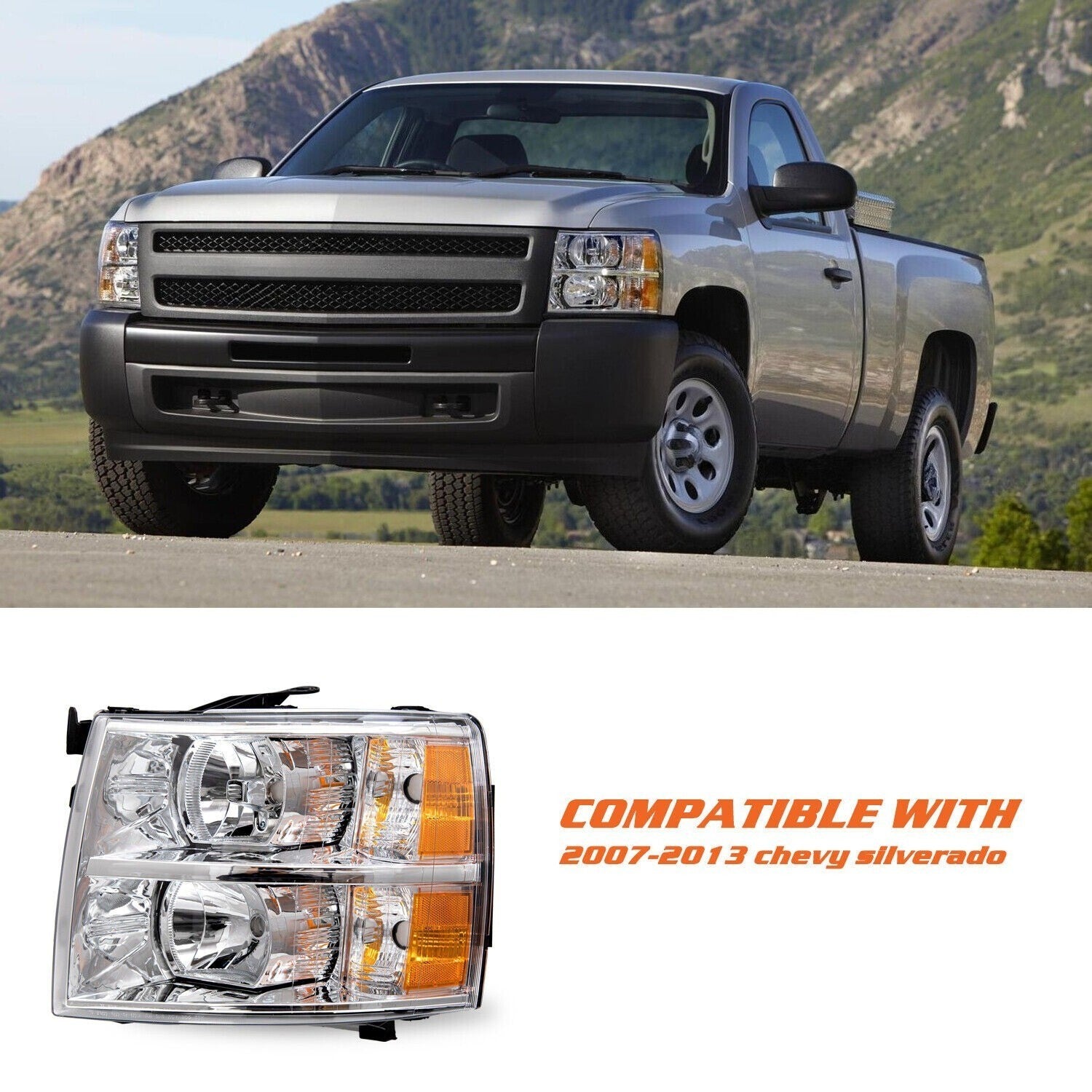 Headlight For 2007-2013 Chevy Silverado 1500 2500HD Chrome Headlamp Left & Right