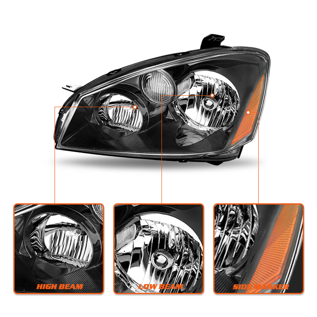 For 2005-2006 Nissan Altima 4Dr Black Housing Amber Corner Headlights 05-06 L+R