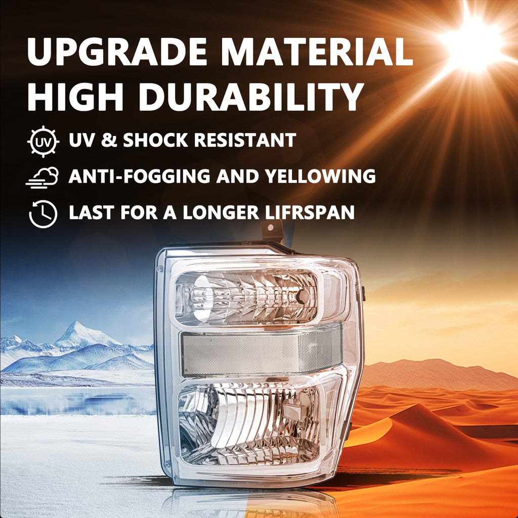 Front Headlights for 2008-2010 Ford F250 F350 Super Duty Chrome Housing Headlamp