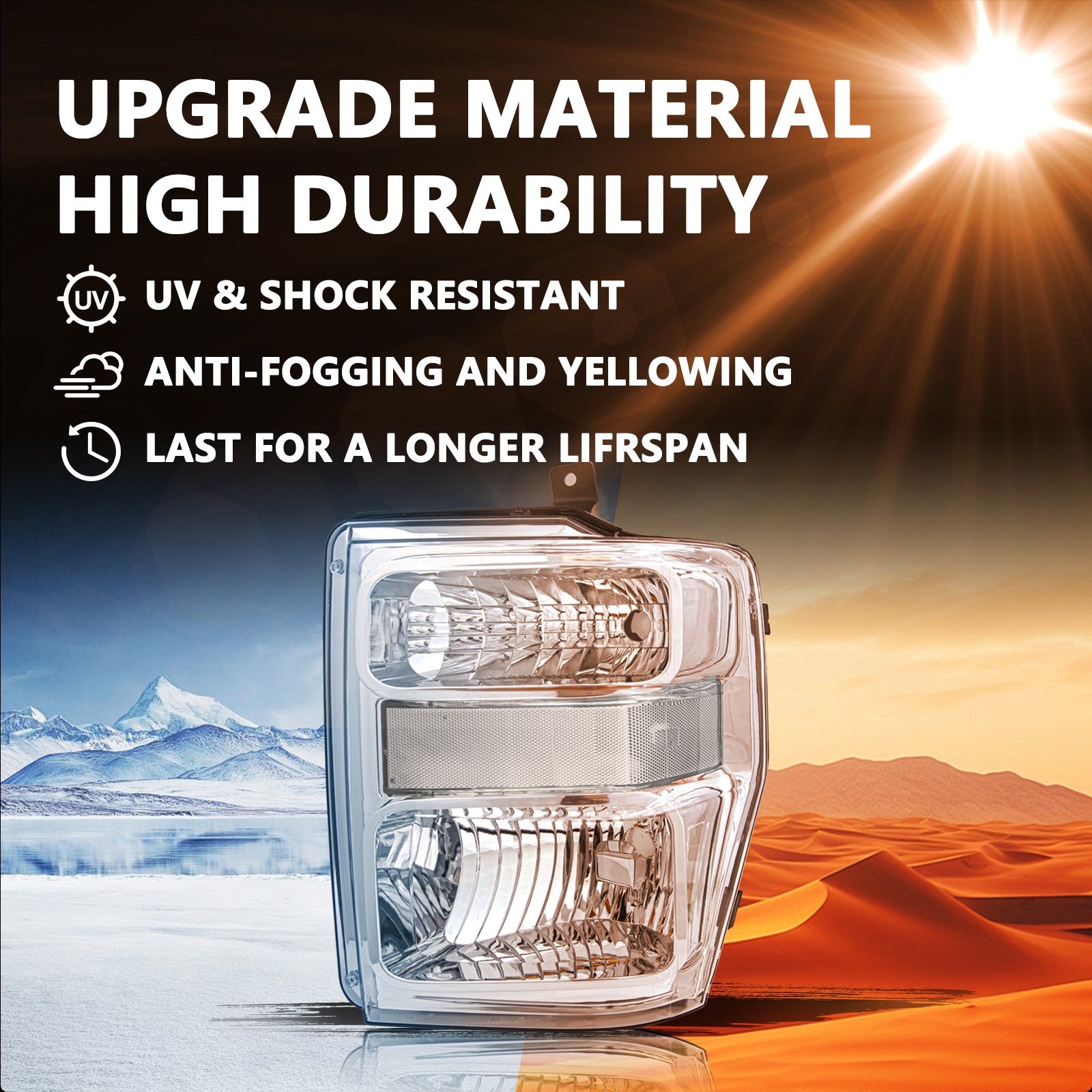 Front Headlights for 2008-2010 Ford F250 F350 Super Duty Chrome Housing Headlamp