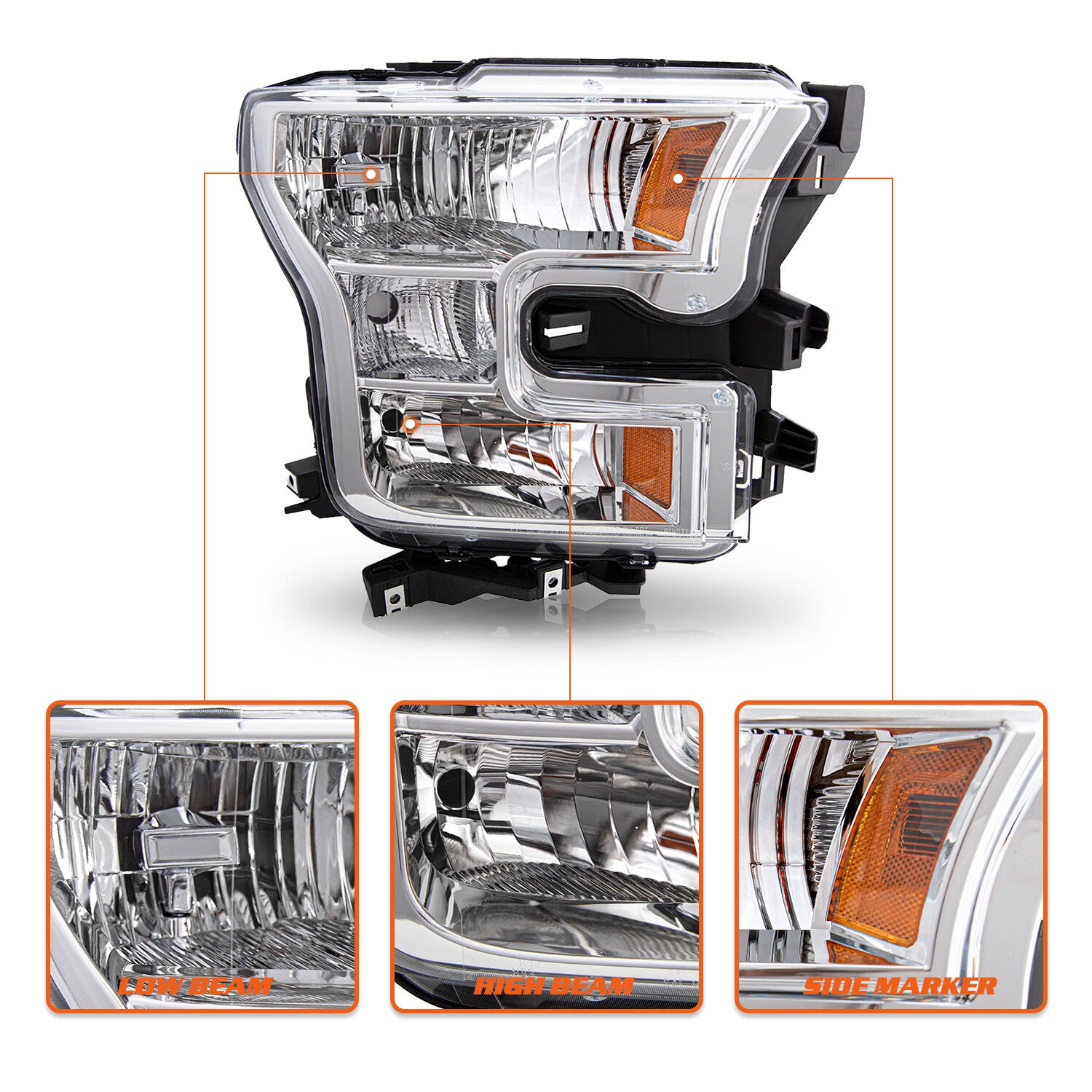 For 2015-2017 Ford F-150 Passenger Right Side Halogen Headlight Headlamp RH